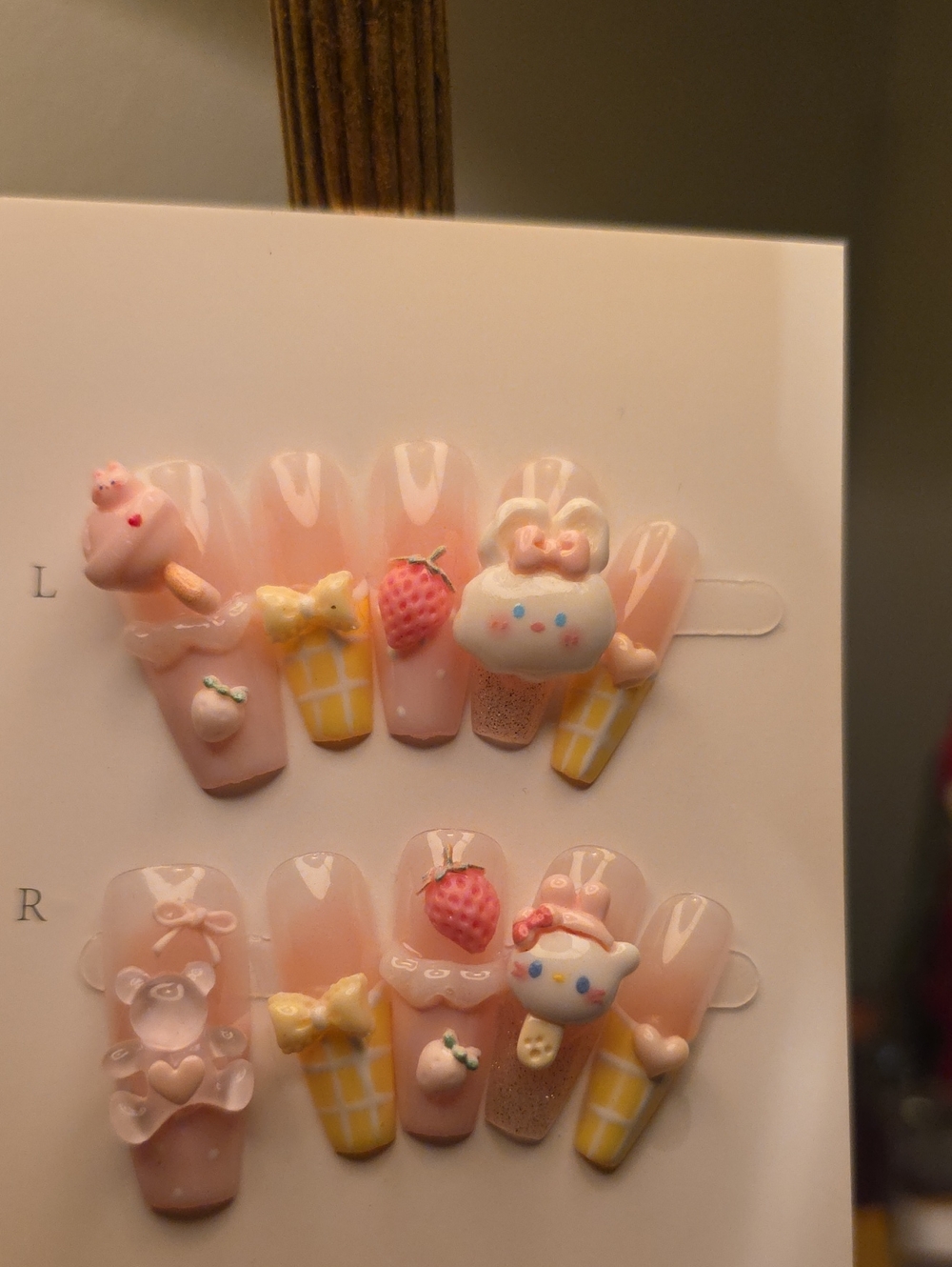 Pink Cute 3D  Nail Set with Strawberry & Bow Accents Size Med